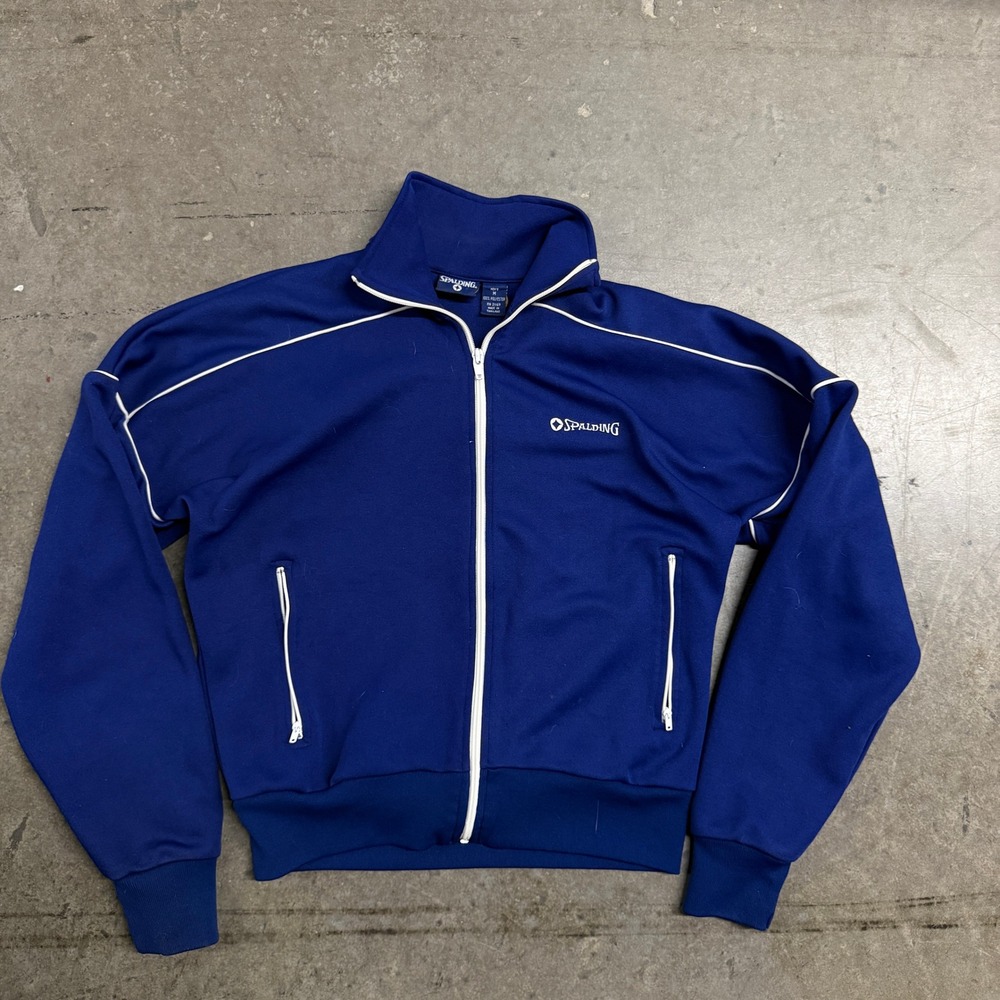 Spalding Vintage Track Jacket Royal Blue White Piping Full Zip Mens Medium